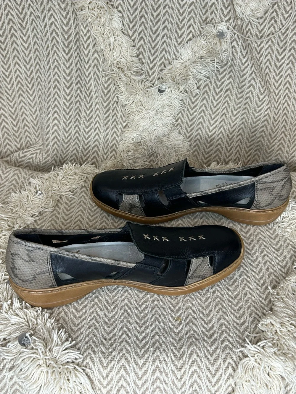 Rieker Navy Slip-On Leather Loafers with Contrast Stitching